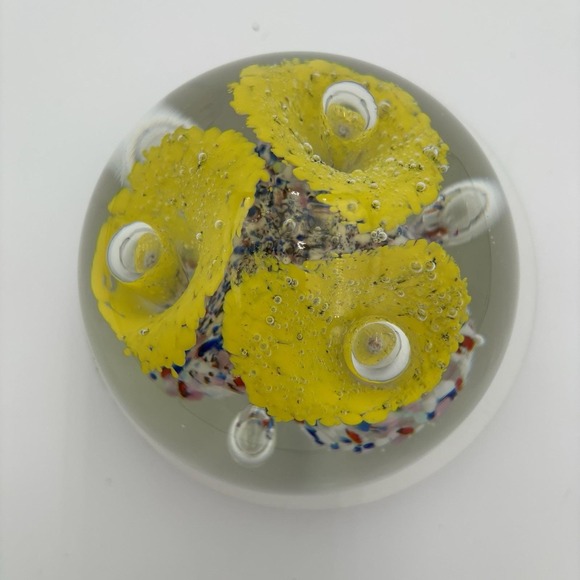 Hand-Blown Murano Style Floral Art Glass Paperweight Sphere Large Heavy 5x5x4.5" - Picture 3 of 6